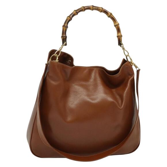GUCCI Bamboo Hand Bag Leather Brown Gold 001 2113 001 2113 - Picture 1 of 16